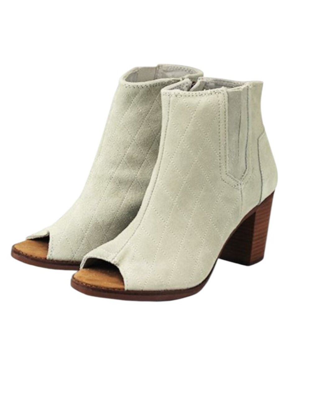 Toms Majorca Boots Peep Toe Suede Quilted Block Heel Gray 7 Women NWOT